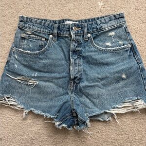 Zara Distressed Light Blue High-Waist Denim Shorts